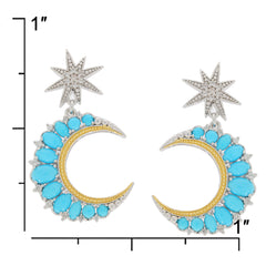 Oval blue turquoise sterling silver earrings with star topaz accent, elegant jewelry for stylish occasions.