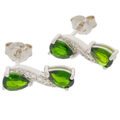 Elegant Pear Green Chrome Diopside Sterling Silver Earrings with Accents, showcasing stunning green gemstones.