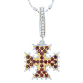 Red ruby sterling silver cross pendant with accent stones, elegant jewelry for a sophisticated style.