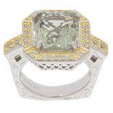 Emerald Green Amethyst Sterling Silver Ring with sparkling accents and intricate design, perfect for elegant style.
