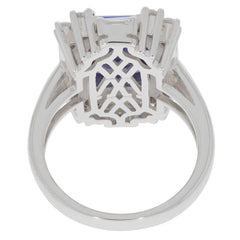 Back view of a Blue Sapphire Sterling Silver Ring showcasing intricate detailing and elegant design.