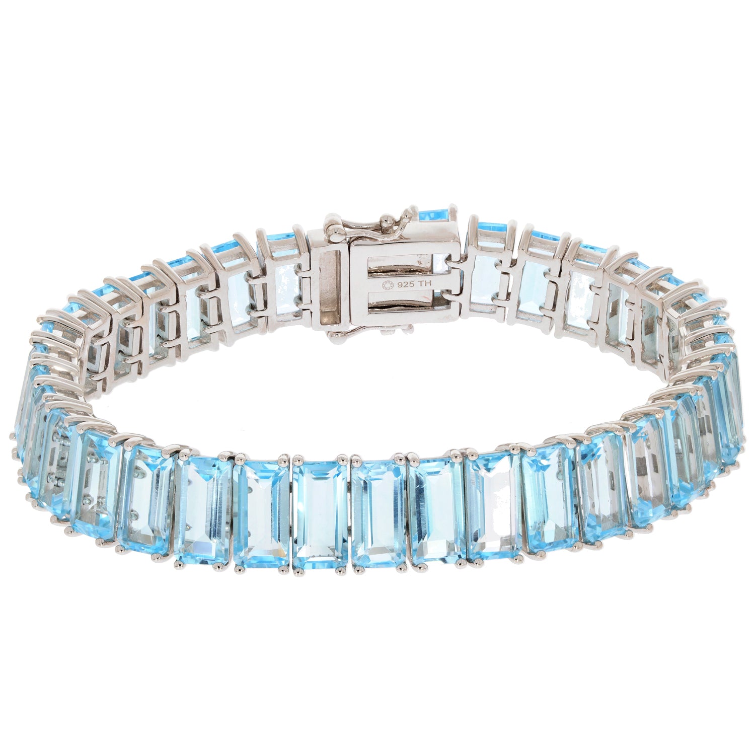 Emerald Blue Topaz sterling silver bracelet with sparkling gemstones, elegant and luxurious accessory for sophisticated style.