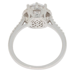 Back view of a Round White Moissanite Sterling Silver Ring showcasing the intricate setting and design.