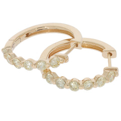 Elegant round green diamond earrings in 14K yellow gold, showcasing sparkling gemstones for a luxurious look.