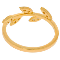 22K yellow gold ring with leaf accents, showcasing a sleek design and luxurious finish.