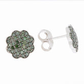 Elegant green diamond sterling silver earrings in floral design, perfect for sophisticated jewelry collections.
