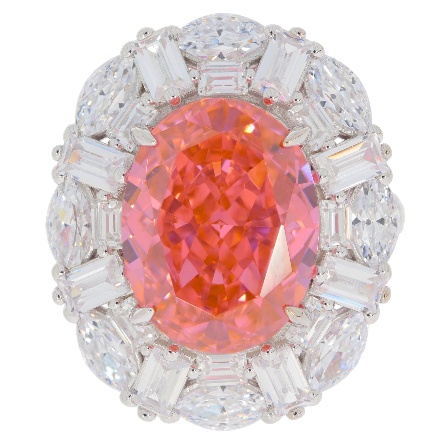 Oval orange sapphire sterling silver ring with moissanite accents, showcasing a vibrant gemstone and elegant design.