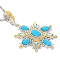 Oval Blue Turquoise Sterling Silver Pendant with sparkling gemstones and elegant design.