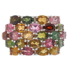 Multiple color tourmaline sterling silver ring showcasing vibrant gemstones in an elegant design, perfect for any collection.