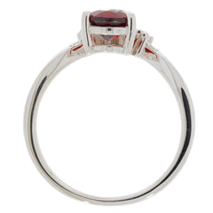 Elegant Pear Red Garnet Sterling Silver Ring with Moissanite Accent, showcasing luxury and sophistication.