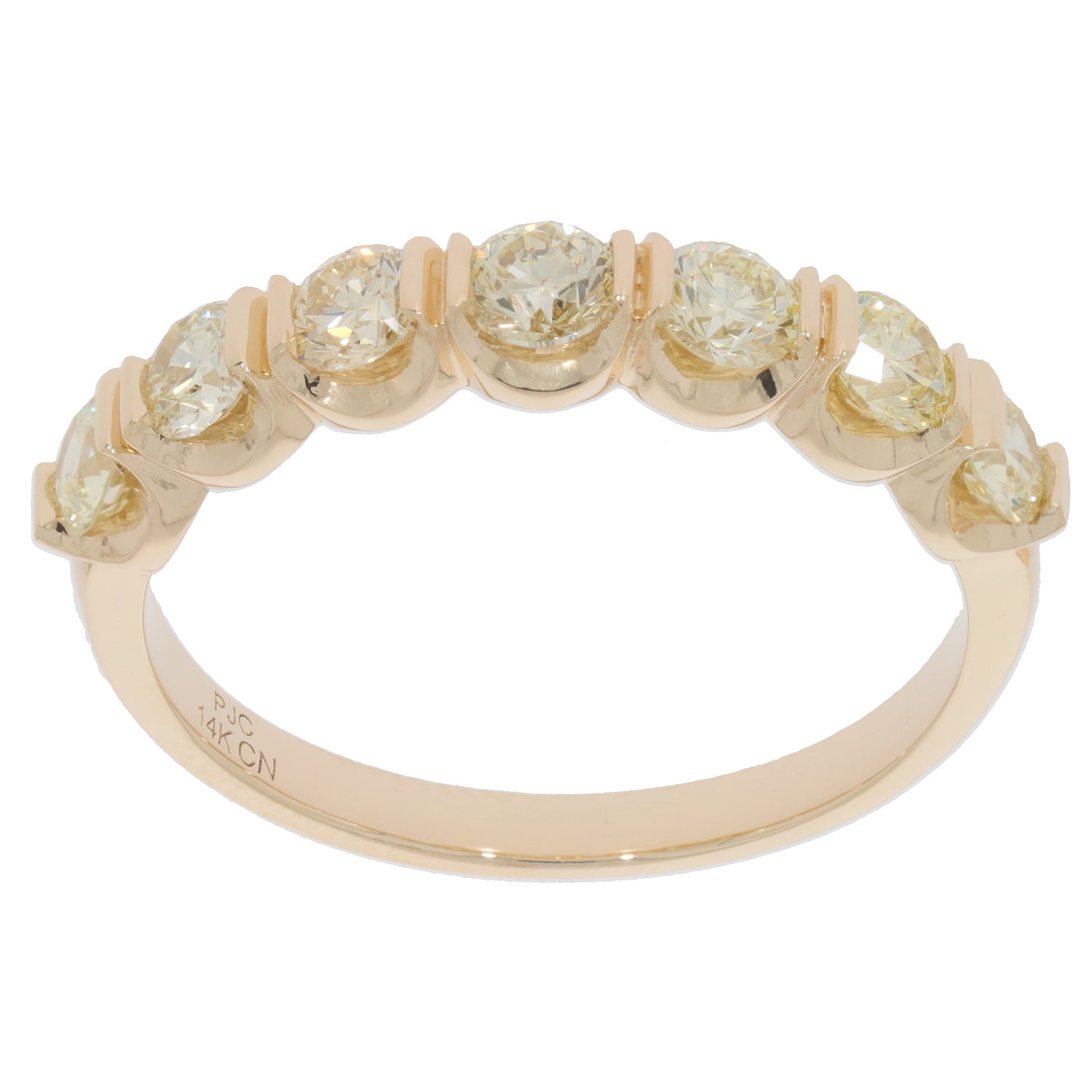 14K yellow gold ring featuring multiple round yellow diamonds in a stylish design, perfect for elegant occasions.
