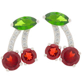 Elegant Red Garnet and Chrome Diopside Sterling Silver Earrings, featuring two round garnets and sparkling accents.