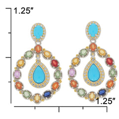 Elegant Pear Blue Turquoise Sterling Silver Earrings with colorful gemstones, measuring 1.25 inches.