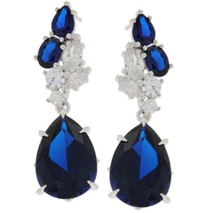 Elegant pear blue sapphire sterling silver earrings, featuring sparkling accents and a luxurious design.