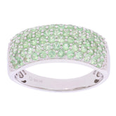 Green crystal sterling silver ring featuring a sparkling gemstone, elegant design for sophisticated style.