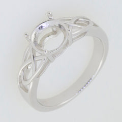 Sterling Silver Semi Mount Ring Setting with Cross Shank and Celtic Knot design, ideal for custom gemstone settings.