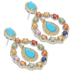 Pear blue turquoise sterling silver earrings with colorful gemstone accents and sparkling design.