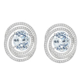 Blue Topaz and Moissanite Sterling Silver Earrings showcasing elegant circular design.