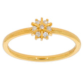 Gold ring featuring a starburst design with multiple sparkling diamonds at the center, radiating elegance.