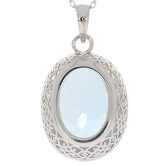 Elegant Oval Blue Topaz Sterling Silver Pendant showcasing intricate design and sparkling gemstone.