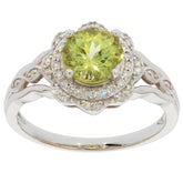 Green Peridot and diamond accent 14K white gold ring, showcasing elegant design and timeless beauty.
