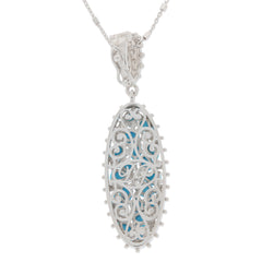 Elegant Blue Turquoise Sterling Silver Pendant with intricate design and Moissanite accent, perfect for sophisticated style.