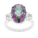 Oval Mystic Topaz Sterling Silver Ring with accent stones, showcasing vibrant colors in an elegant design.