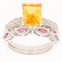 Yellow Citrine sterling silver ring with pink accents and sparkling details, a luxurious piece of jewelry.