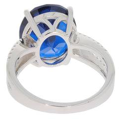 View of an Oval Blue Sapphire Sterling Silver Ring from the back, showcasing its intricate design and stunning blue gemstone.