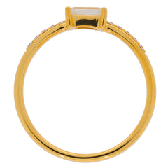 Elegant golden ring with a rectangular stone setting and sparkling accents, perfect for formal occasions.