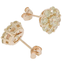 14K Yellow Gold earrings featuring sparkling green diamonds, elegant design perfect for sophisticated style.