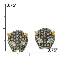 Elegant black panther earrings with green gemstone accents, showcasing dazzling design and intricate detailing.