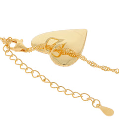 Elegant gold pendant necklace with a unique teardrop shape and intricate chain design, perfect for adding style.