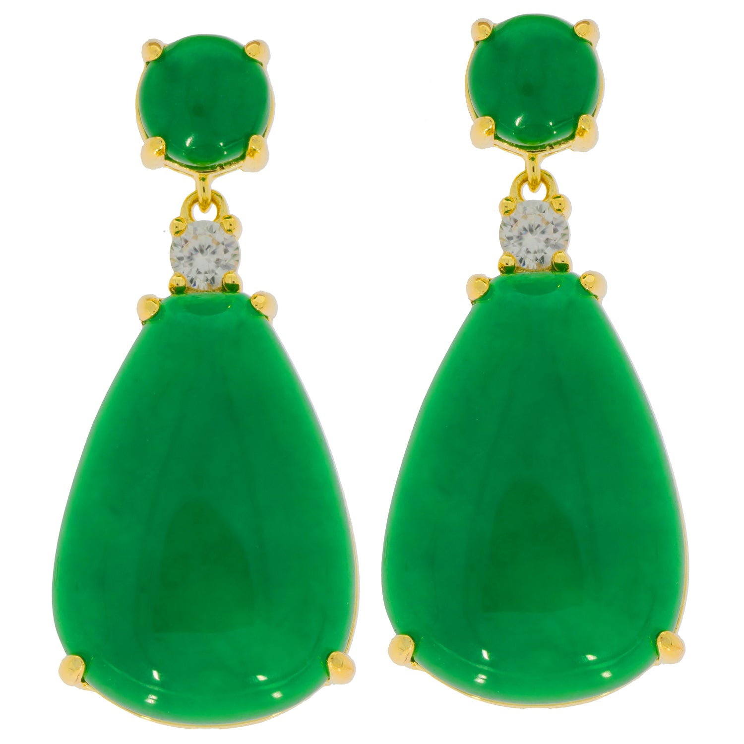 Elegant pear green jadeite sterling silver earrings with sparkling gemstone accents.