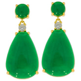 Elegant pear green jadeite sterling silver earrings with sparkling gemstone accents.