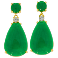 Elegant pear green jadeite sterling silver earrings with sparkling gemstone accents.