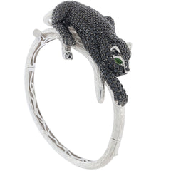 Black Panther Bracelet in Sterling Silver with Sparkling Gemstone Accents and Intricate Design
