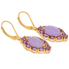 Elegant marquise purple amethyst sterling silver earrings with gold accents and sparkling gemstones.