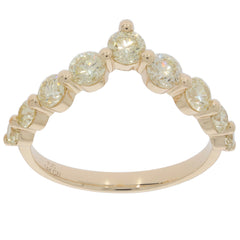 Elegant 14K gold ring featuring sparkling round yellow diamonds in a unique design.