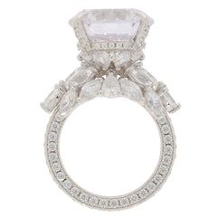 Round white Moissanite sterling silver ring with sparkling accents for elegant style.