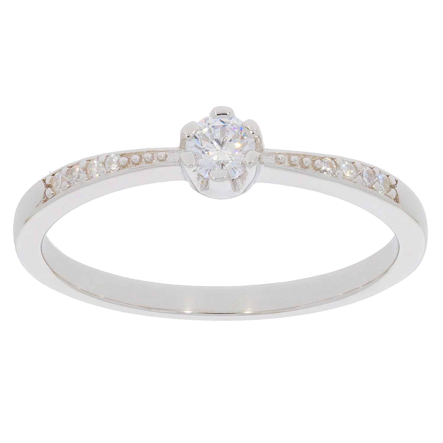 Elegant round white diamond ring in sterling silver with accent stones, perfect for elevating your style and radiating sophistication.