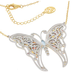 Elegant butterfly necklace with intricate design, featuring gold accents and colorful gemstones for a stylish look.