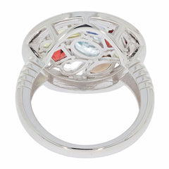 Marquise Multiple Color Topaz sterling silver ring with garnet accent, showcasing intricate design and gemstones.