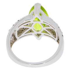 View of Marquise Green Peridot Sterling Silver Ring showcasing intricate design and bright gemstone.