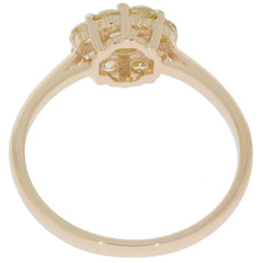 Back view of a Round Green Diamond 14K Yellow Gold Ring with sparkling accents, showcasing its elegant design.