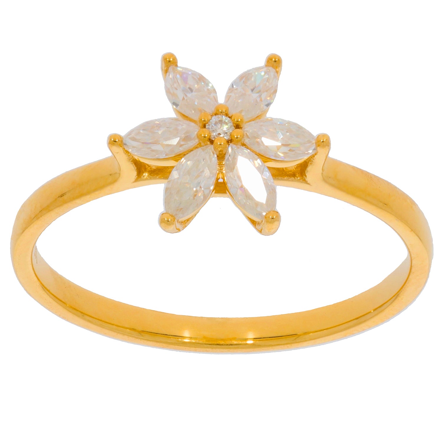 Gold ring featuring a floral design with marquise-cut opal gemstones, perfect for elegant jewelry collections.