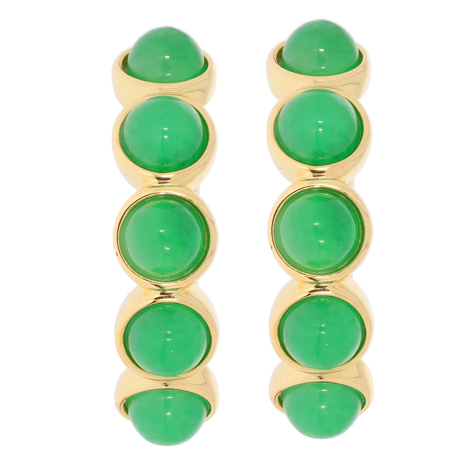 Round Green Jadeite Earrings with Gold Accents, featuring multiple polished green gemstones for a luxurious touch.