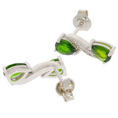 Pear green chrome diopside sterling silver earrings with accent, featuring sparkling gemstones for an elegant look.