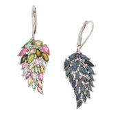 Multi color sapphire sterling silver earrings, modern design with sparkling gemstones, elegant jewelry piece.