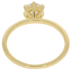 Round white diamond ring in 14K yellow gold, showcasing elegant gemstone setting and smooth band design.